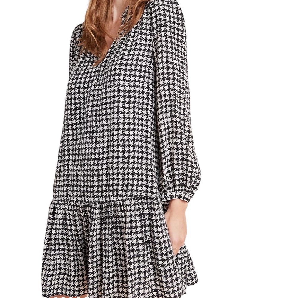 Anthropologie Maeve "Sterling" Black/White Houndstooth Drop Waist Tunic Dress S